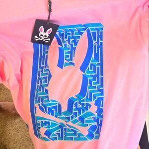 Psycho BUNNY Bright Pink Long Sleeve Tee with Geometric Bunny Design